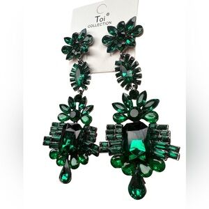 Emerald Rhinestone Crystal Wedding Floral Vintage Style Chandelier Earrings